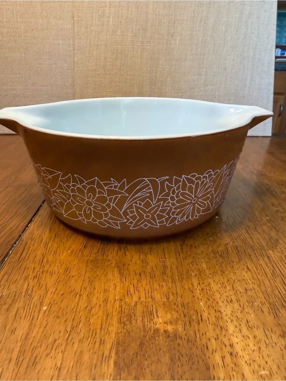 Pyrex Vintage-style Brown Floral Casserole Dish - White Interior